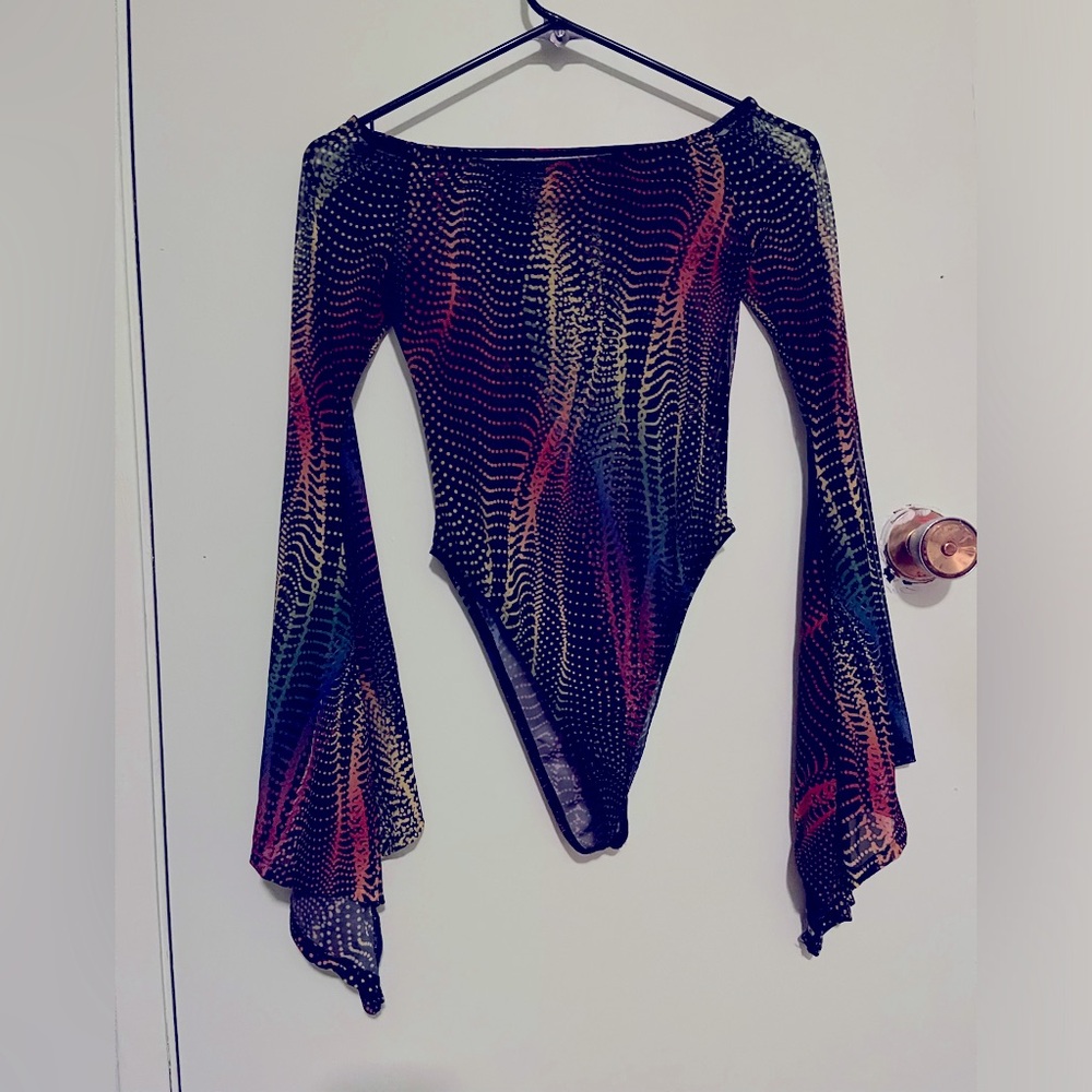 Women’s Black Multicolor Long-Sleeve Bodysuit